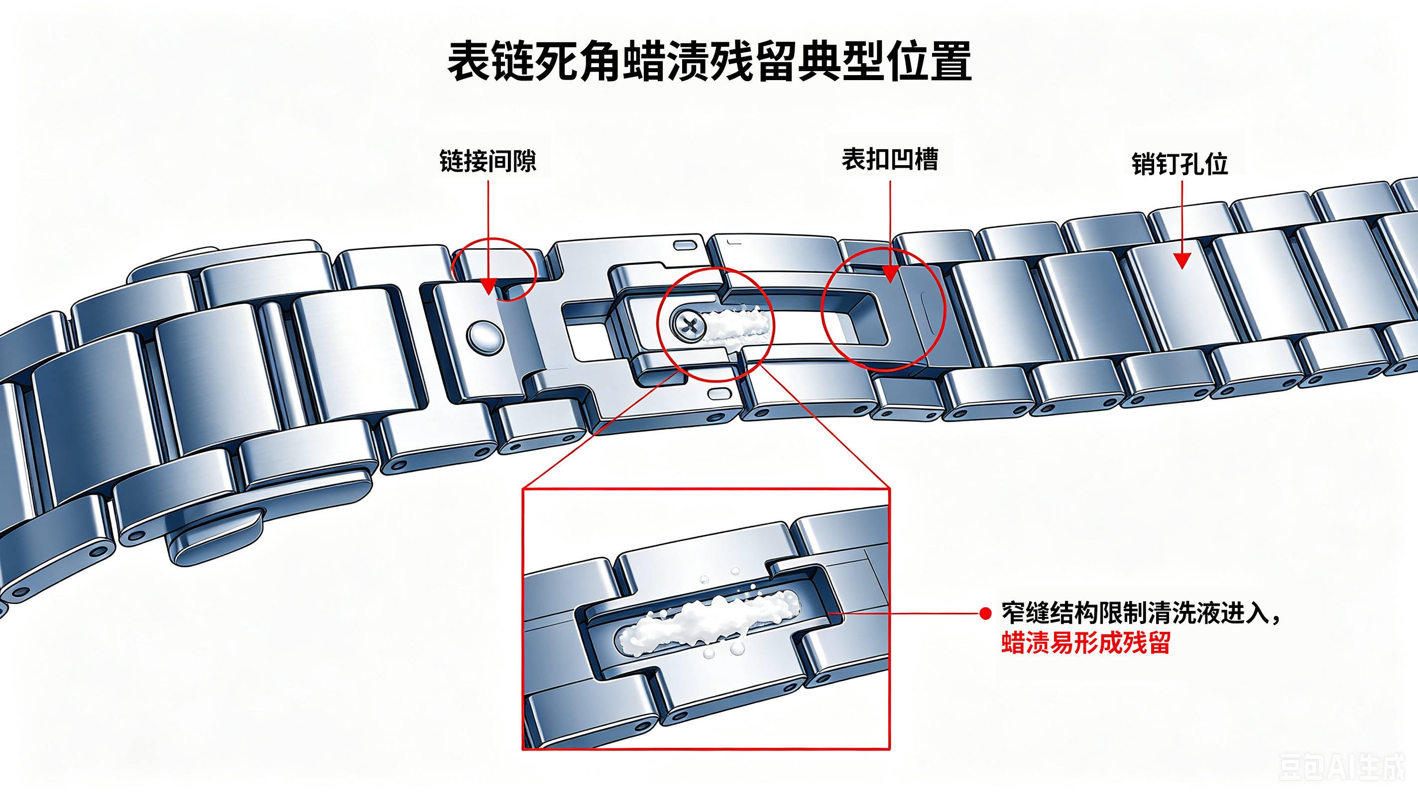 手表链死角蜡渍总洗不干净？